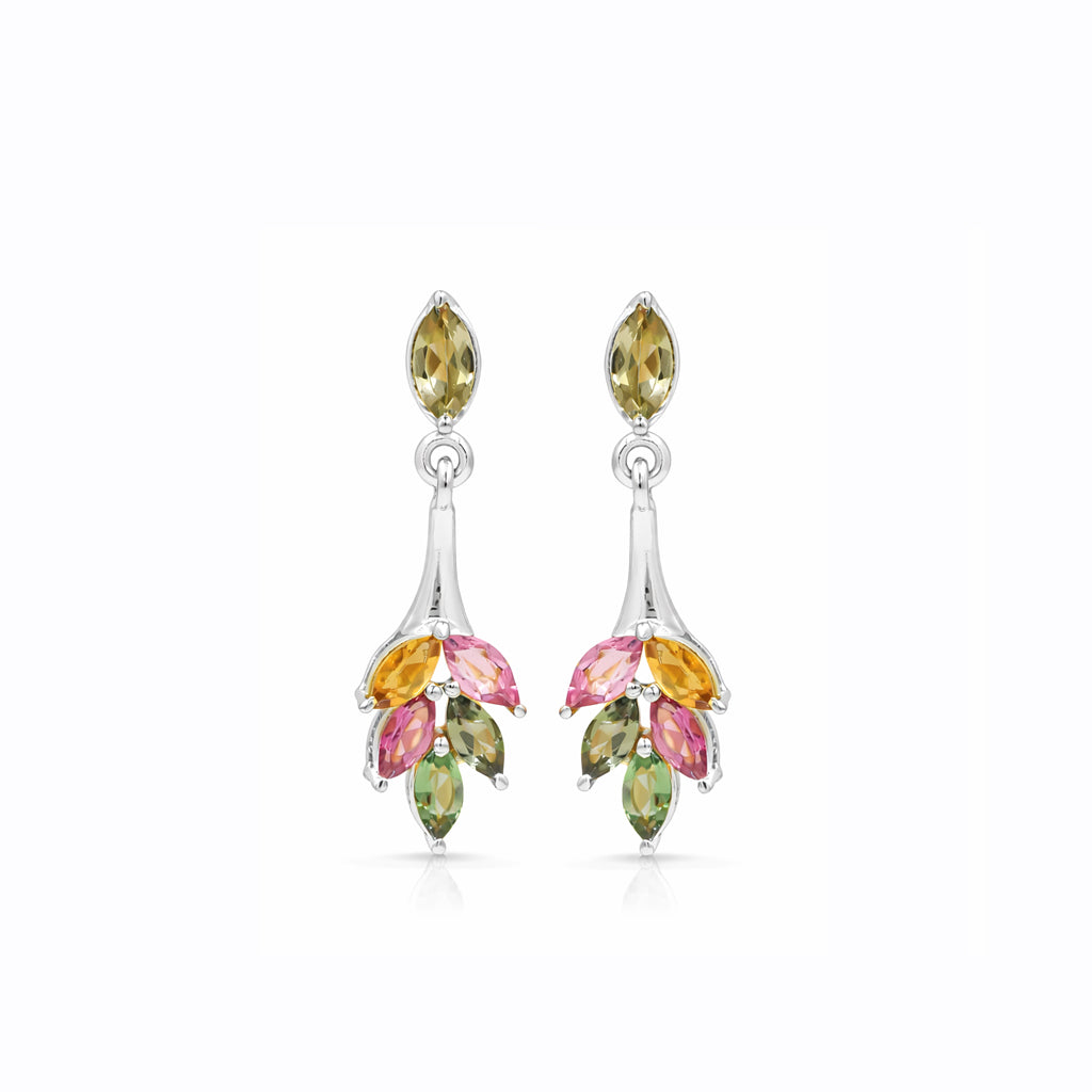 Multi Tourmaline Marquise Drop Earrings in 925 Silver