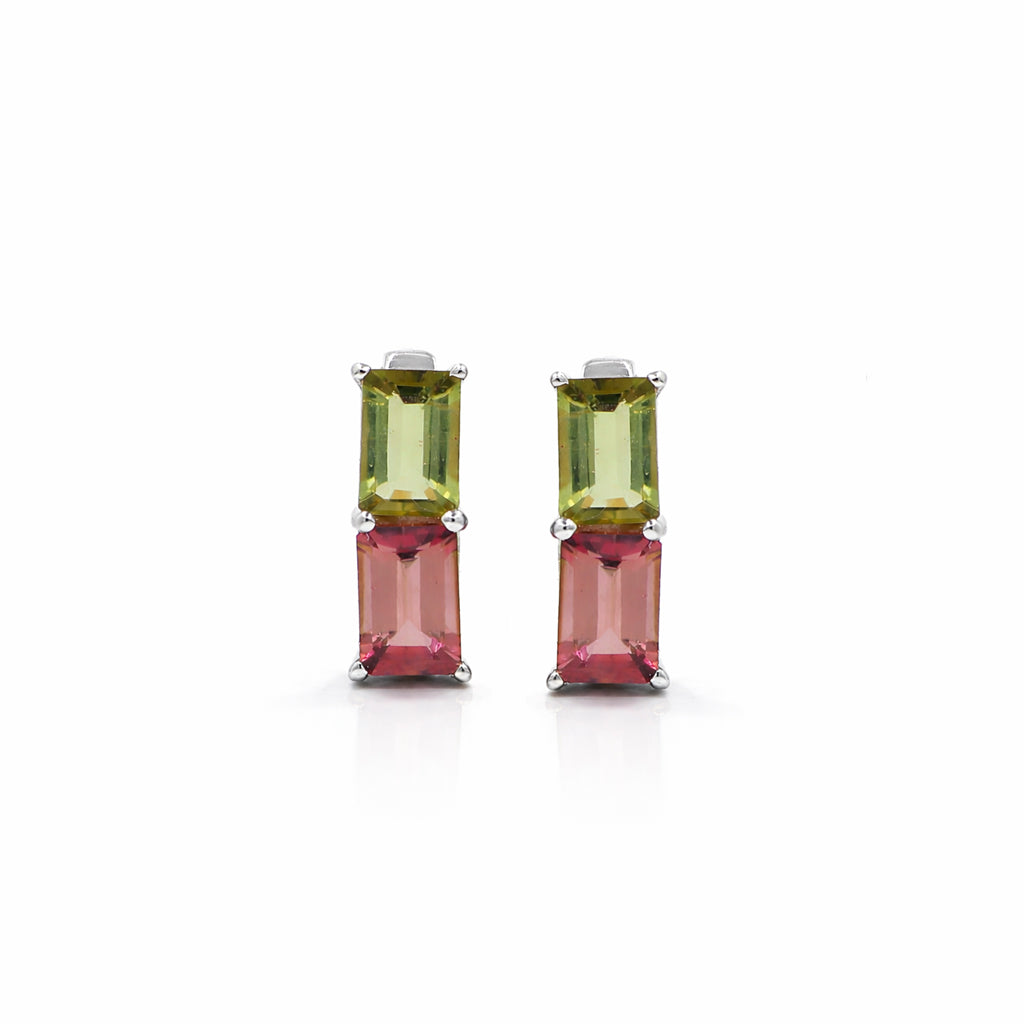 Multi Tourmaline Two Octagon Cut Designer Earrings