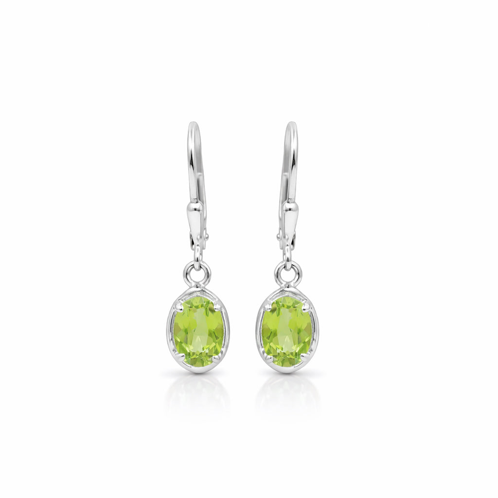 Oval Peridot Leverback Drop Earrings in 925 Silver