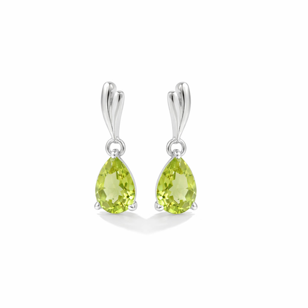 Seashell Inspired Peridot Pear Drop Earrings in 925 Silver