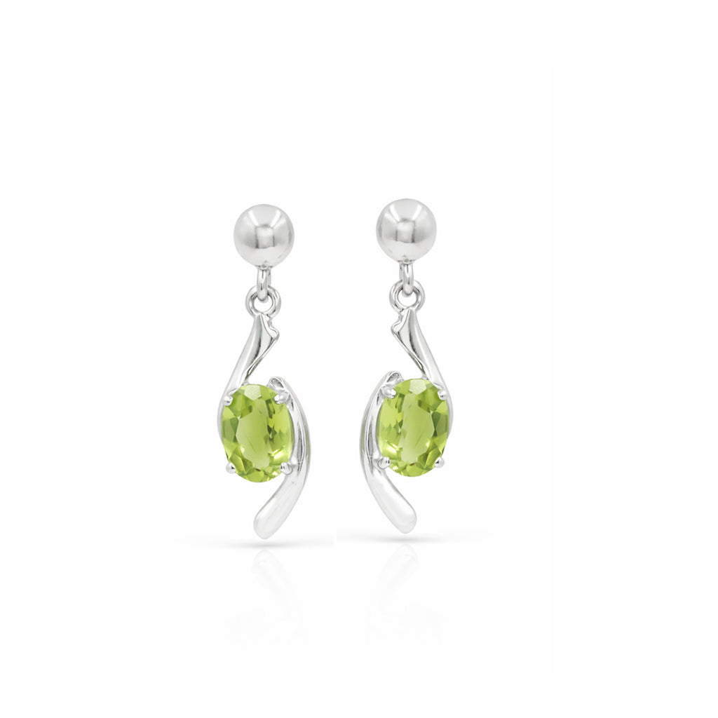 Peridot Oval Drop Earrings Artistic Curve Design in 925 Silver