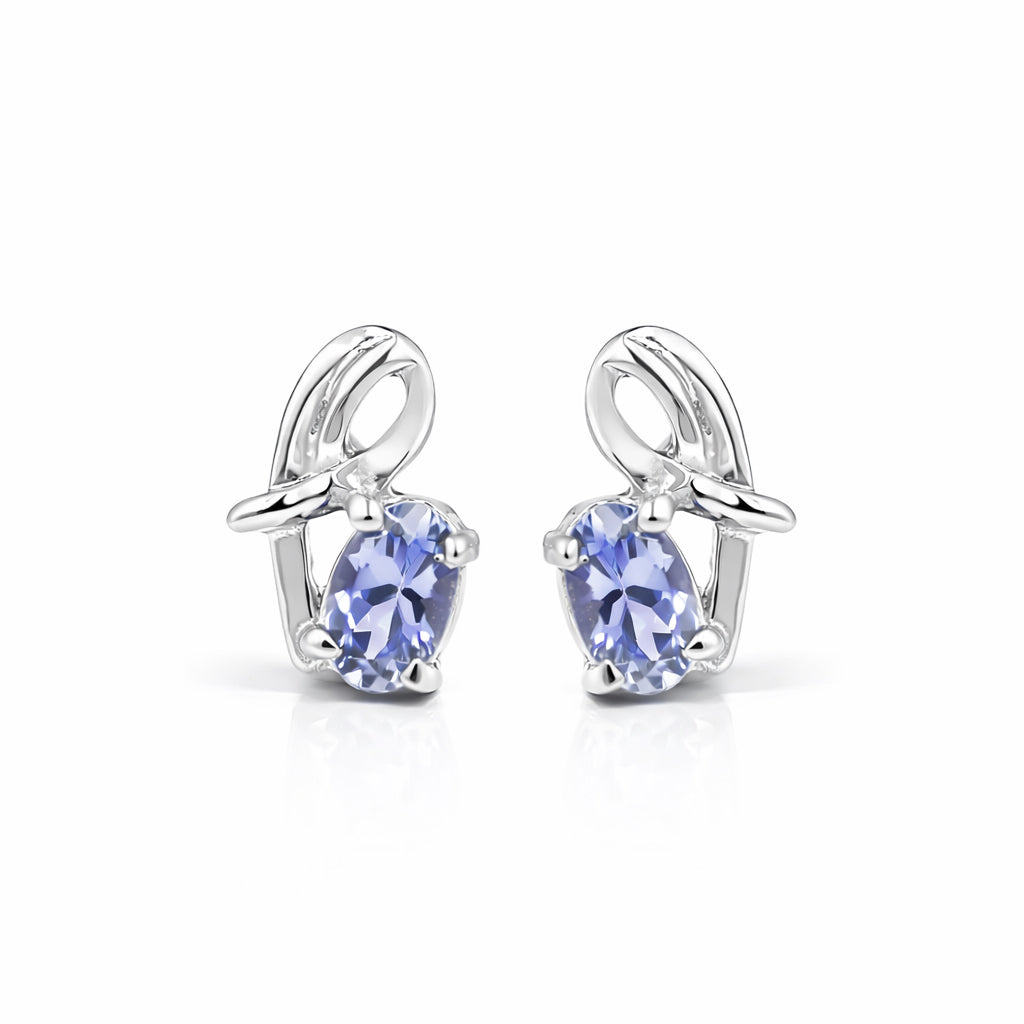 Oval Tanzanite Post Earrings in 925 Silver Gold Plated