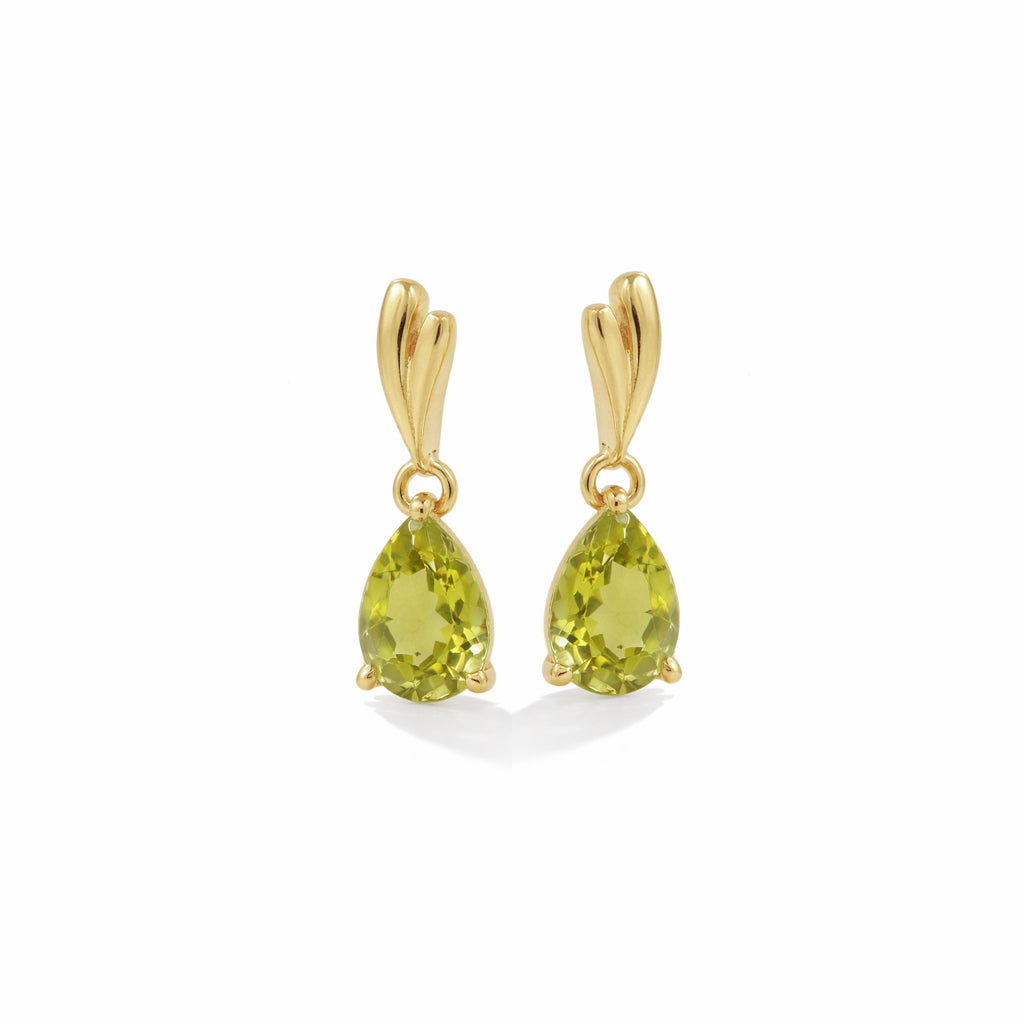 Seashell Inspired Peridot Pear Drop Earrings in 925 Silver