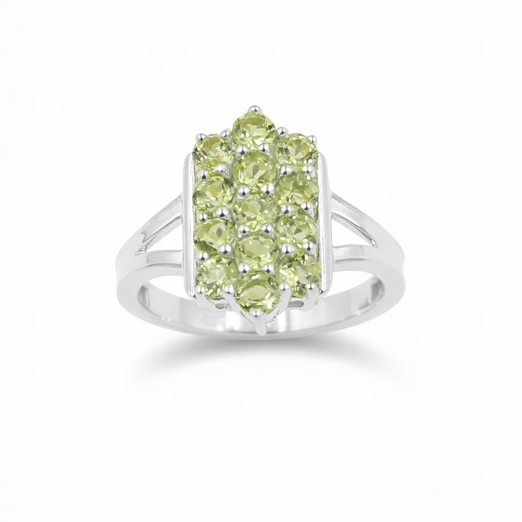925 Silver Peridot Honeycomb Stacker Ring with Three-Row Geometric Band