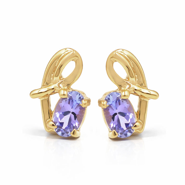 Oval Tanzanite Post Earrings in 925 Silver Gold Plated