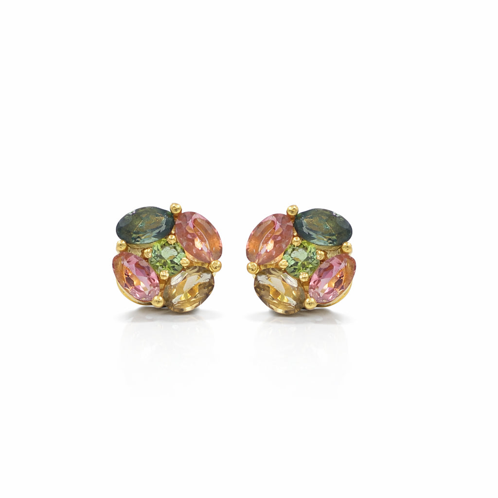 Retro Multi Tourmaline Stud Earrings in 925 Silver