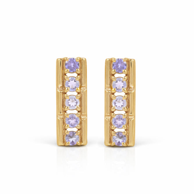 Tanzanite Bar Stud Earrings 10 Stone Design in 925 Silver