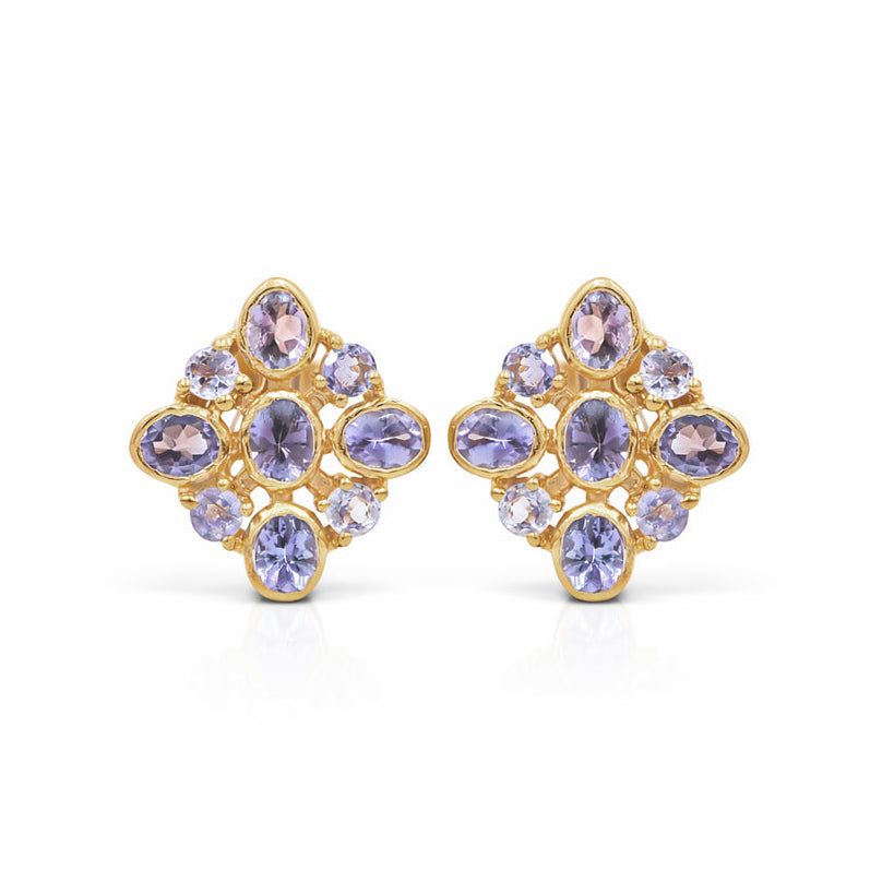 Forget-Me-Not Inspired Tanzanite Flower Stud Earrings in 925 Silver