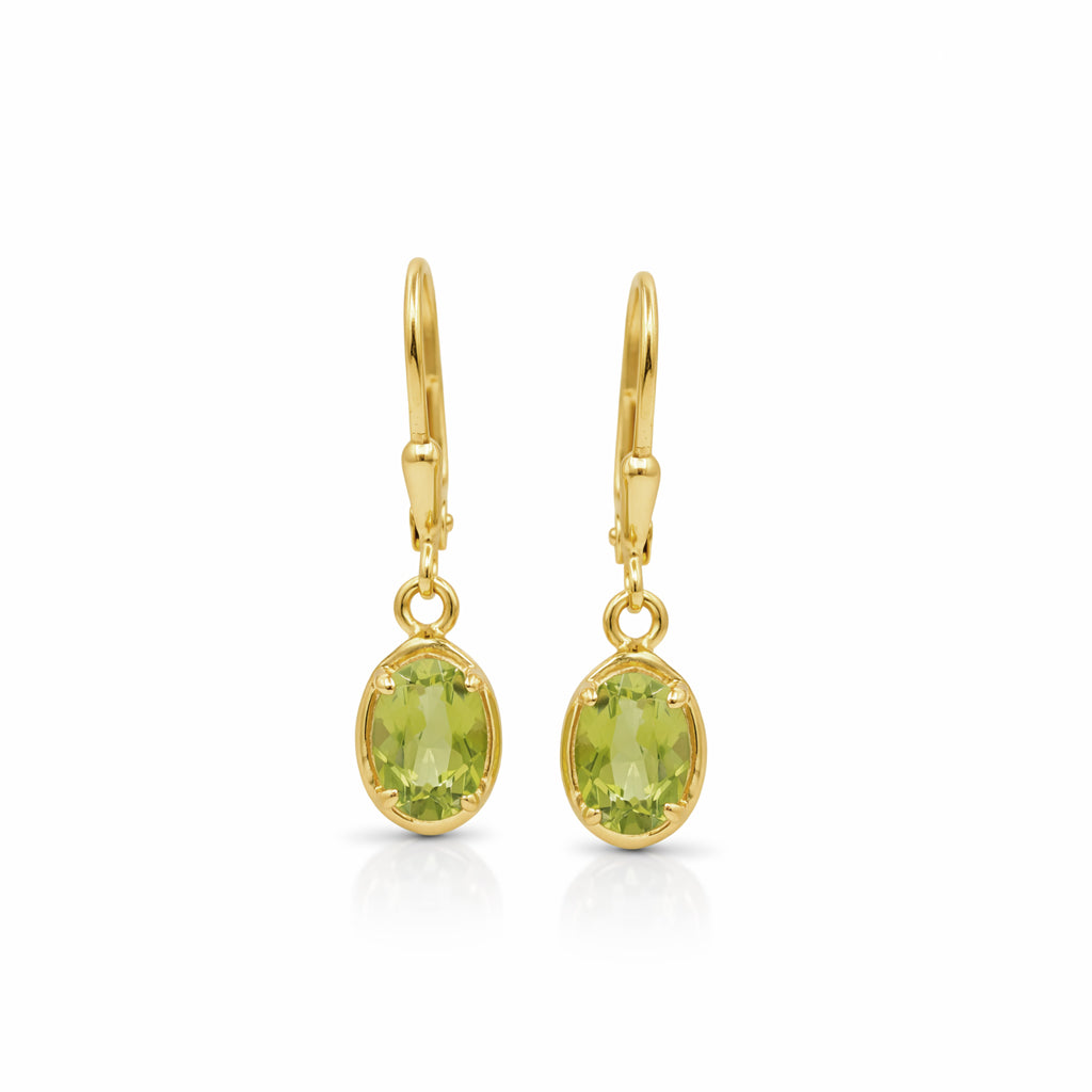 Oval Peridot Leverback Drop Earrings in 925 Silver