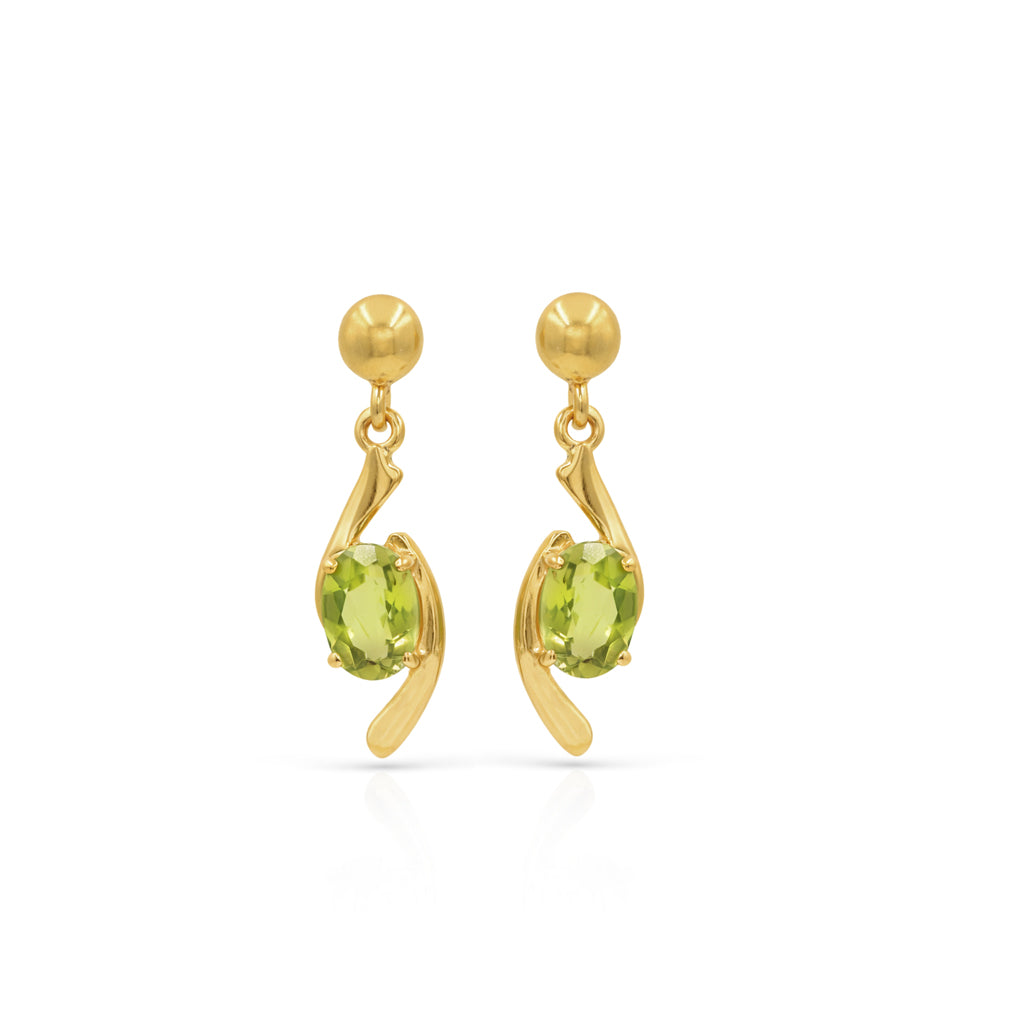 Peridot Oval Drop Earrings Artistic Curve Design in 925 Silver