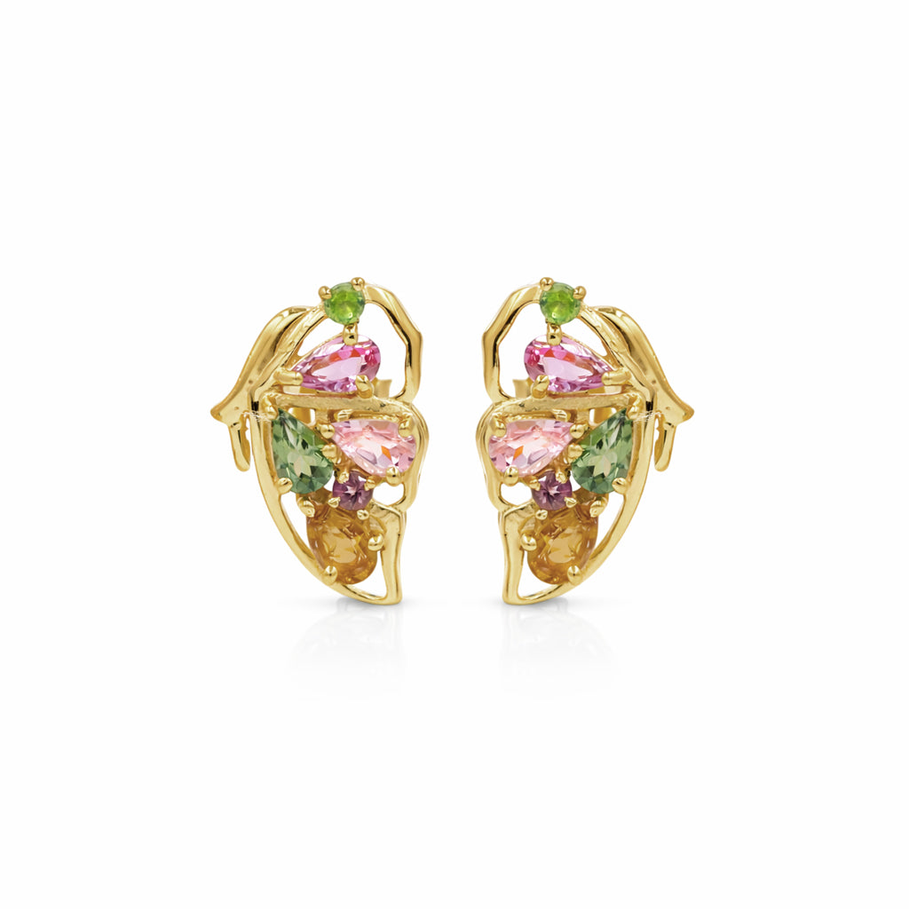 Butterfly Inspired Multi Tourmaline Stud Earrings in 925 Silver