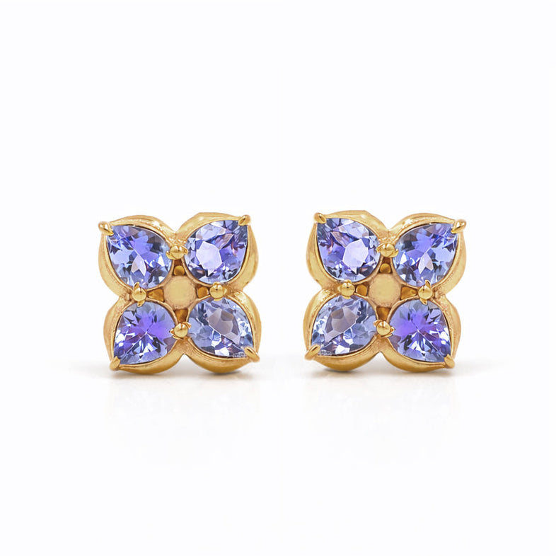 Dogwood Flower Tanzanite Stud Earrings in 925 Silver