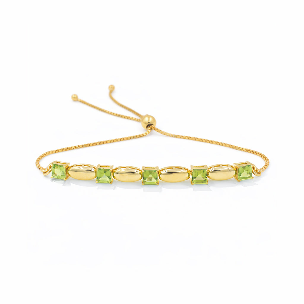 Square Cut Peridot Charm & Chain Link Bracelet with 5 Stones in 925 Silver