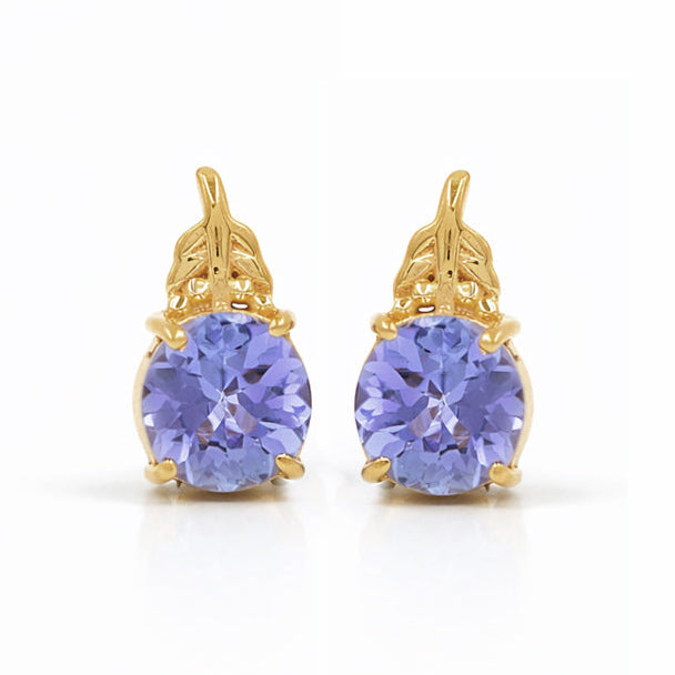Round Tanzanite Designer Stud Earrings in 925 Silver
