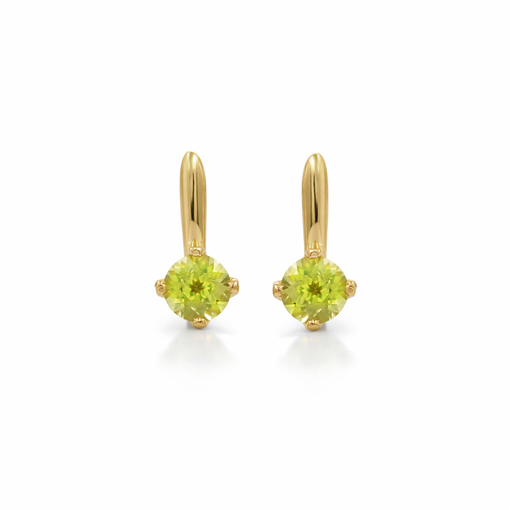 Round Peridot Huggie Earrings with Jacket Lock in 925 Silver