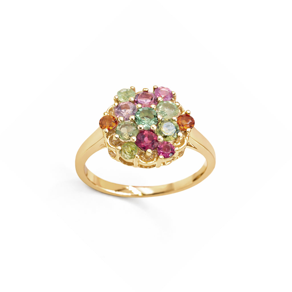 Royal Multi Tourmaline Round Cluster Ring in 925 Sterling Silver