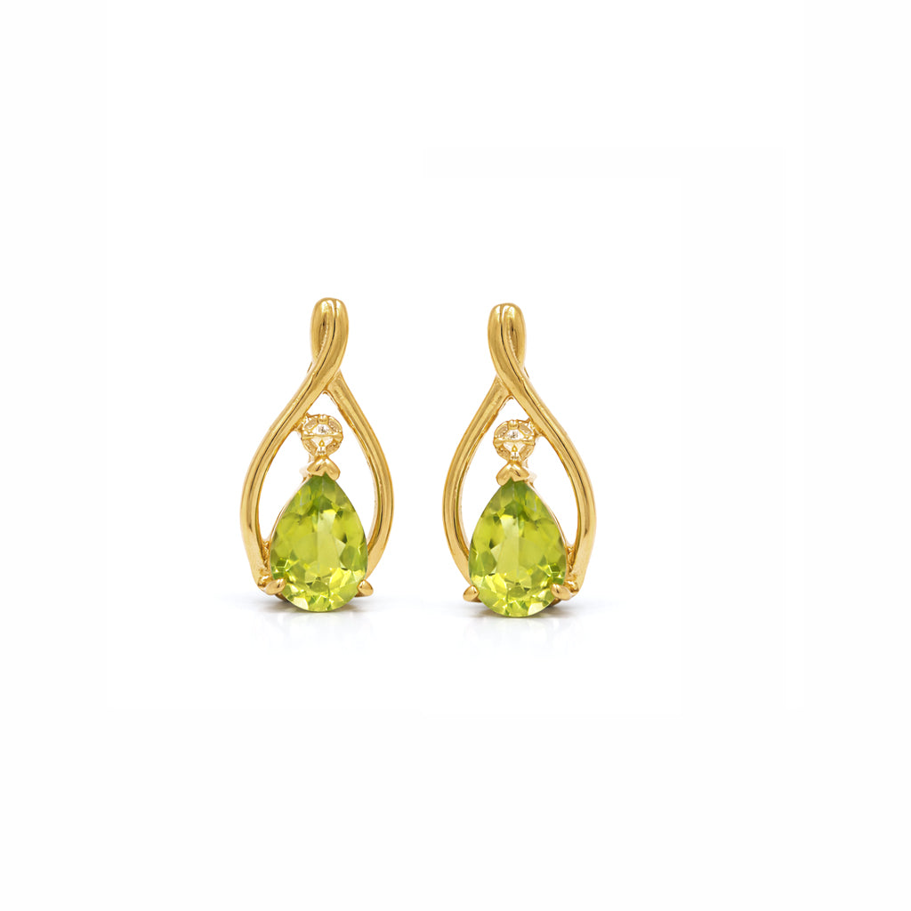 Peridot Pear Shape Designer Stud Earrings in 925 Silver Gold Plated