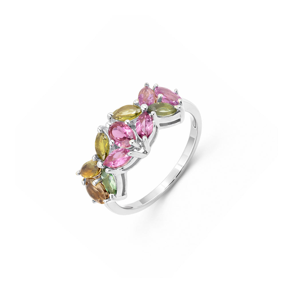 Multi Tourmaline Vintage Marquise Ring in 925 Sterling Silver