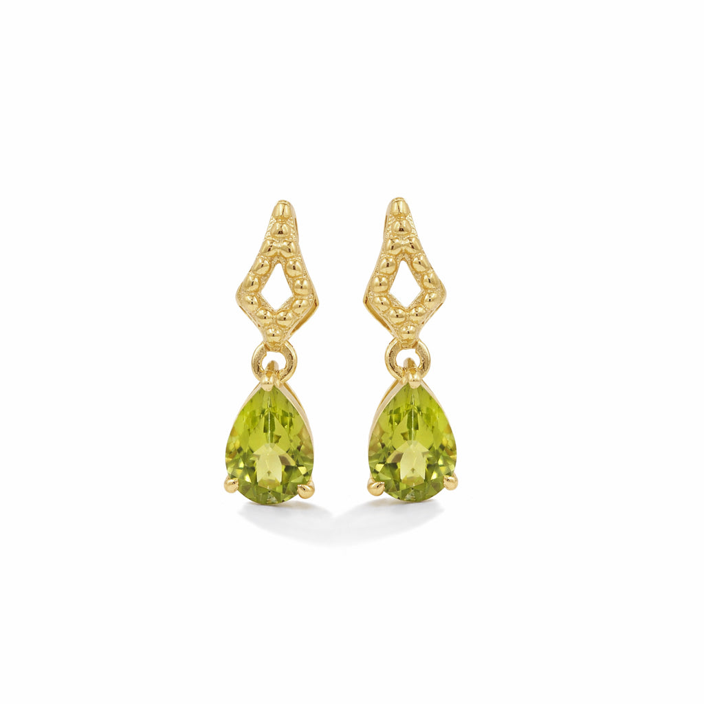 Peridot Pear Drop Earrings Delta Geometry Design in 925 Silver