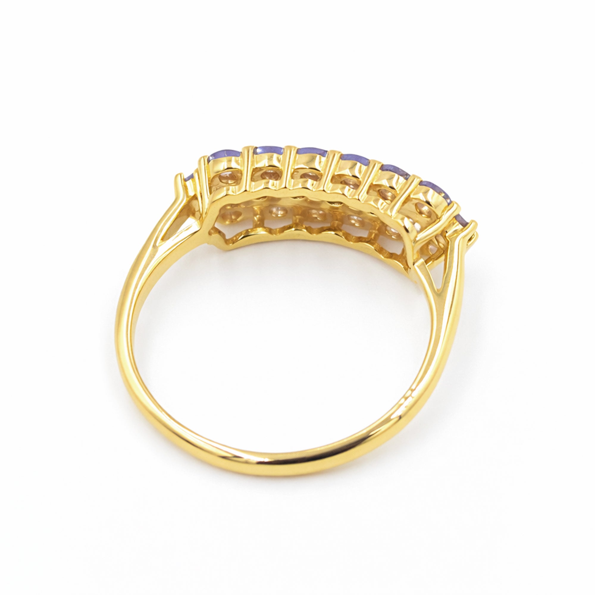 Classic Honeycomb Tanzanite Ring with 19 Round Blue Stones in 925 Silver