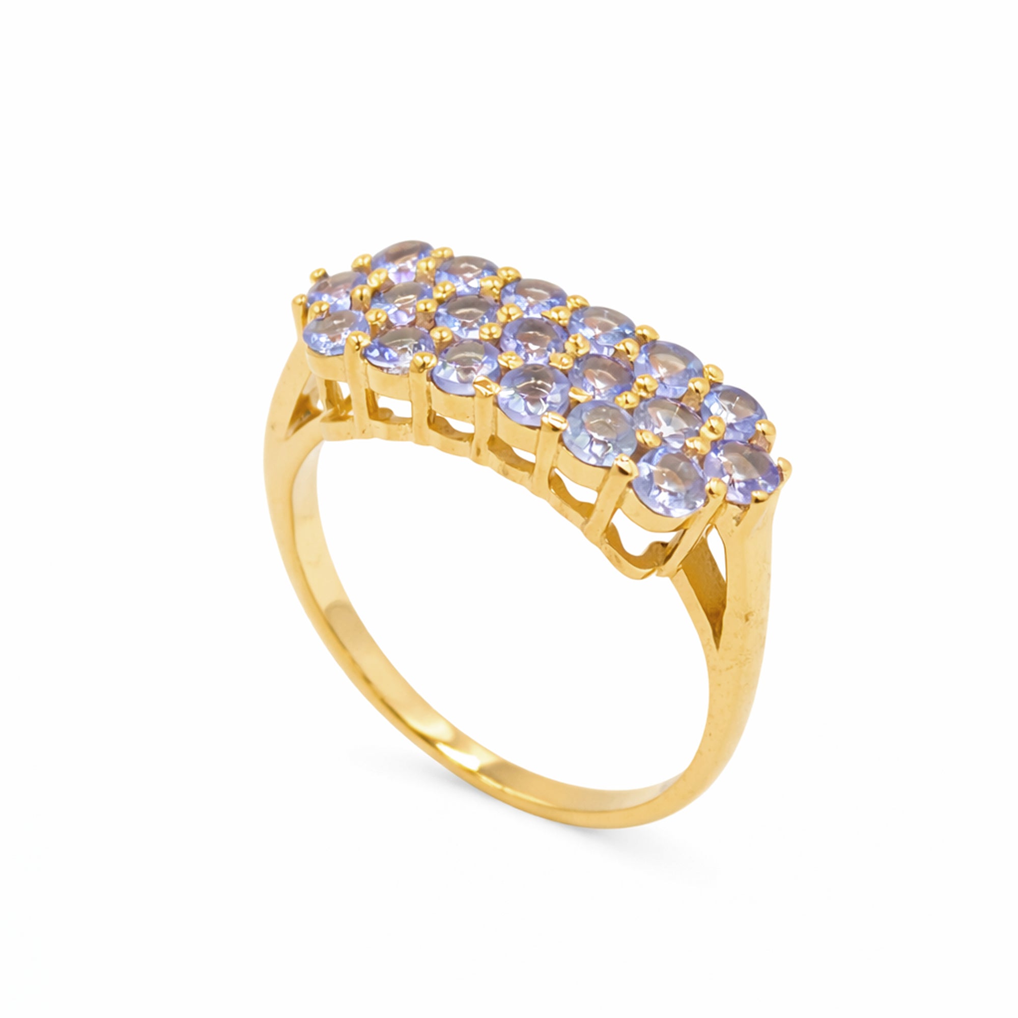 Classic Honeycomb Tanzanite Ring with 19 Round Blue Stones in 925 Silver