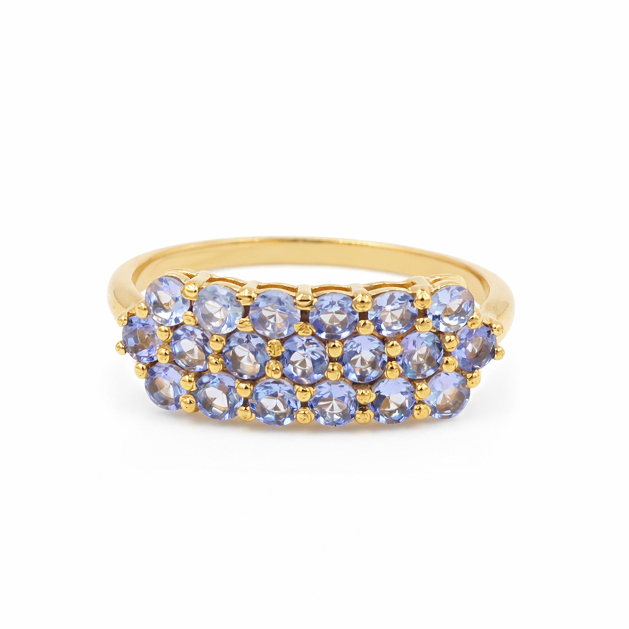 Classic Honeycomb Tanzanite Ring with 19 Round Blue Stones in 925 Silver