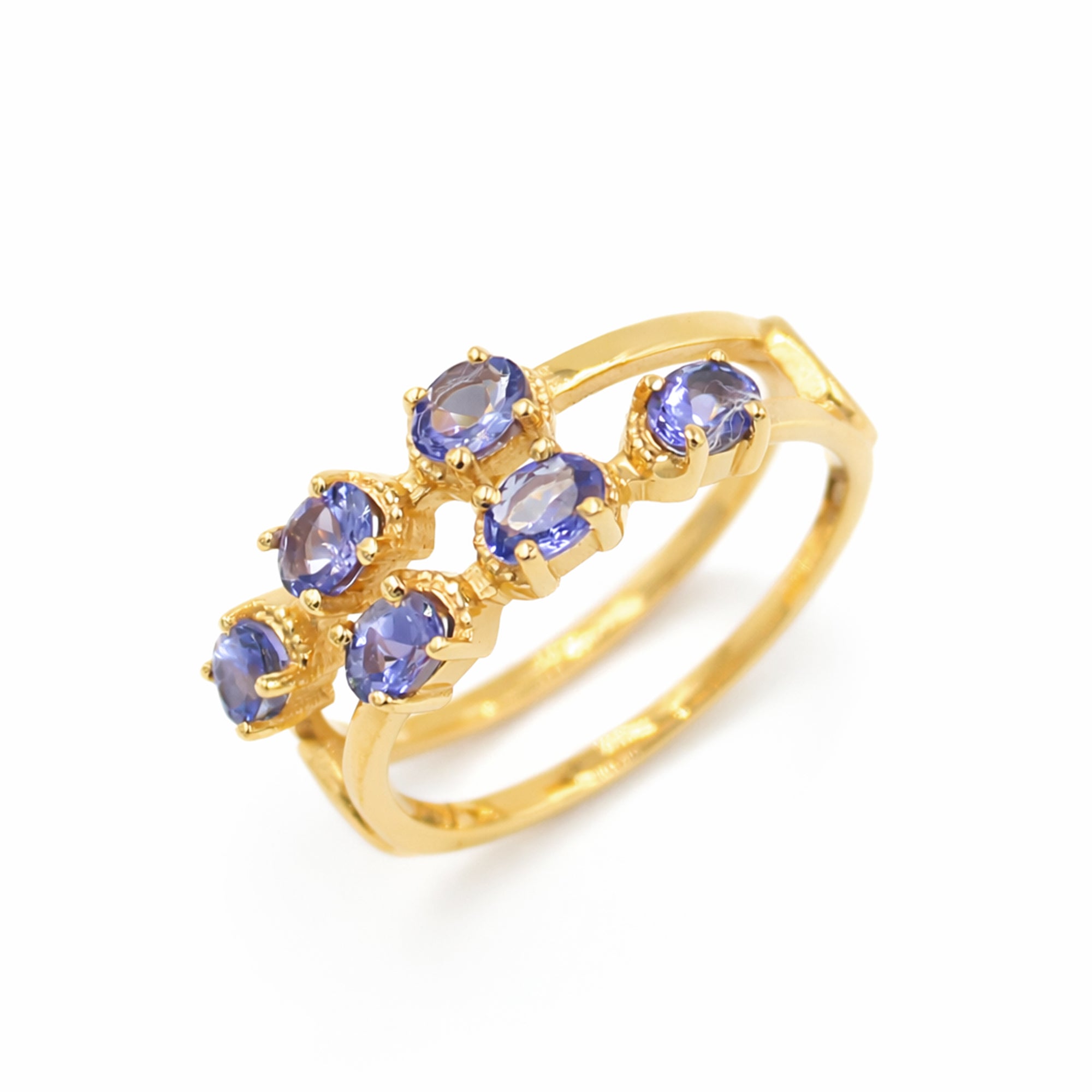 Double Row Six Oval Tanzanite Ring in 925 Silver