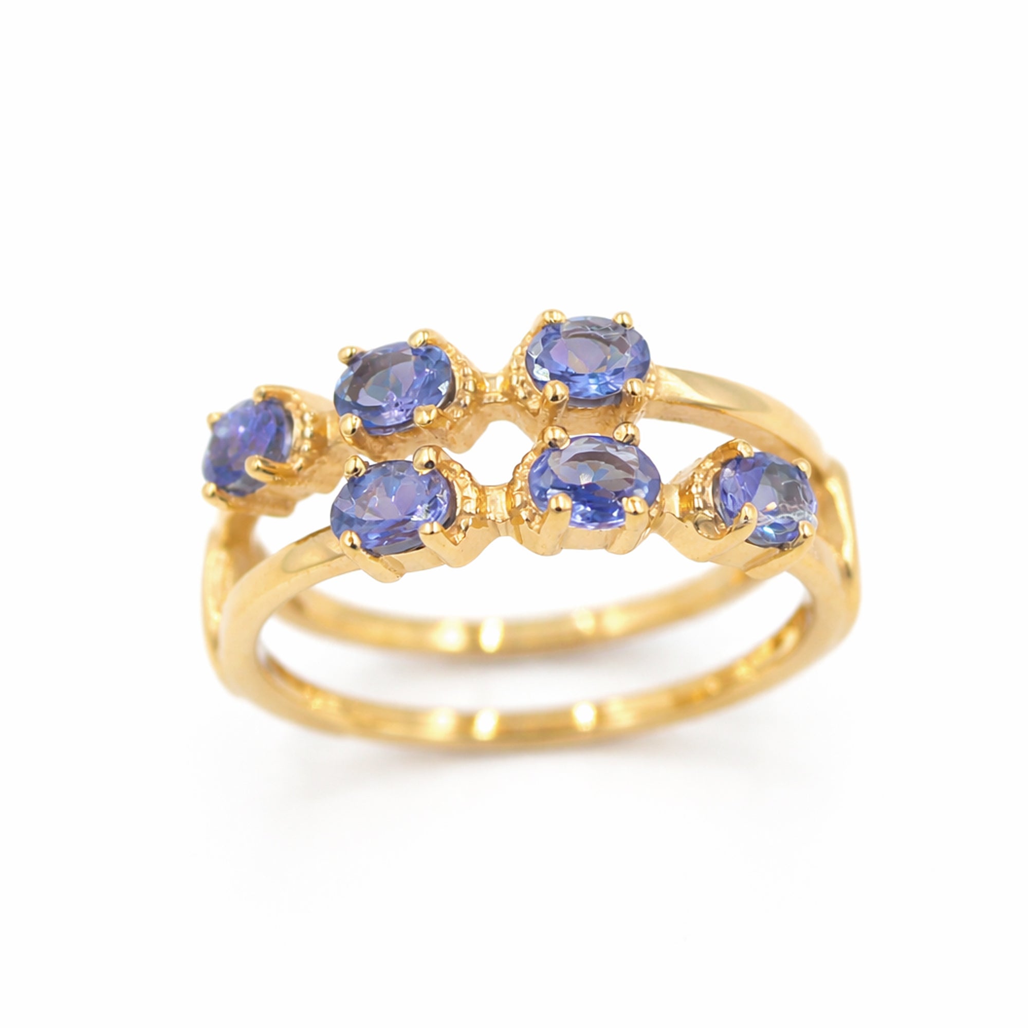 Double Row Six Oval Tanzanite Ring in 925 Silver