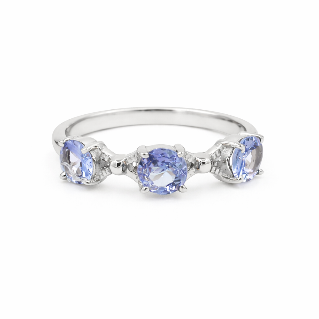 Three Stone Tanzanite Ring in 925 Sterling Silver Past Present Future Designer Ring