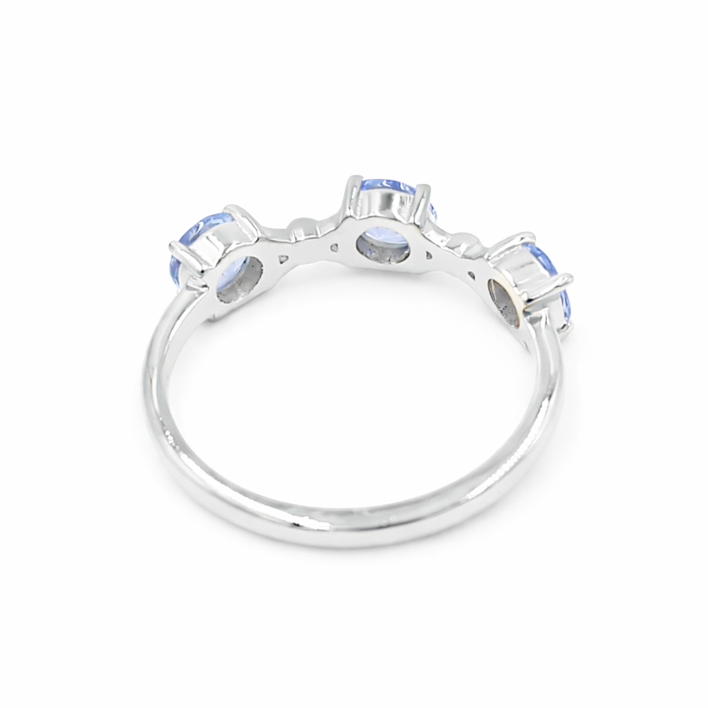 Three Stone Tanzanite Ring in 925 Sterling Silver Past Present Future Designer Ring
