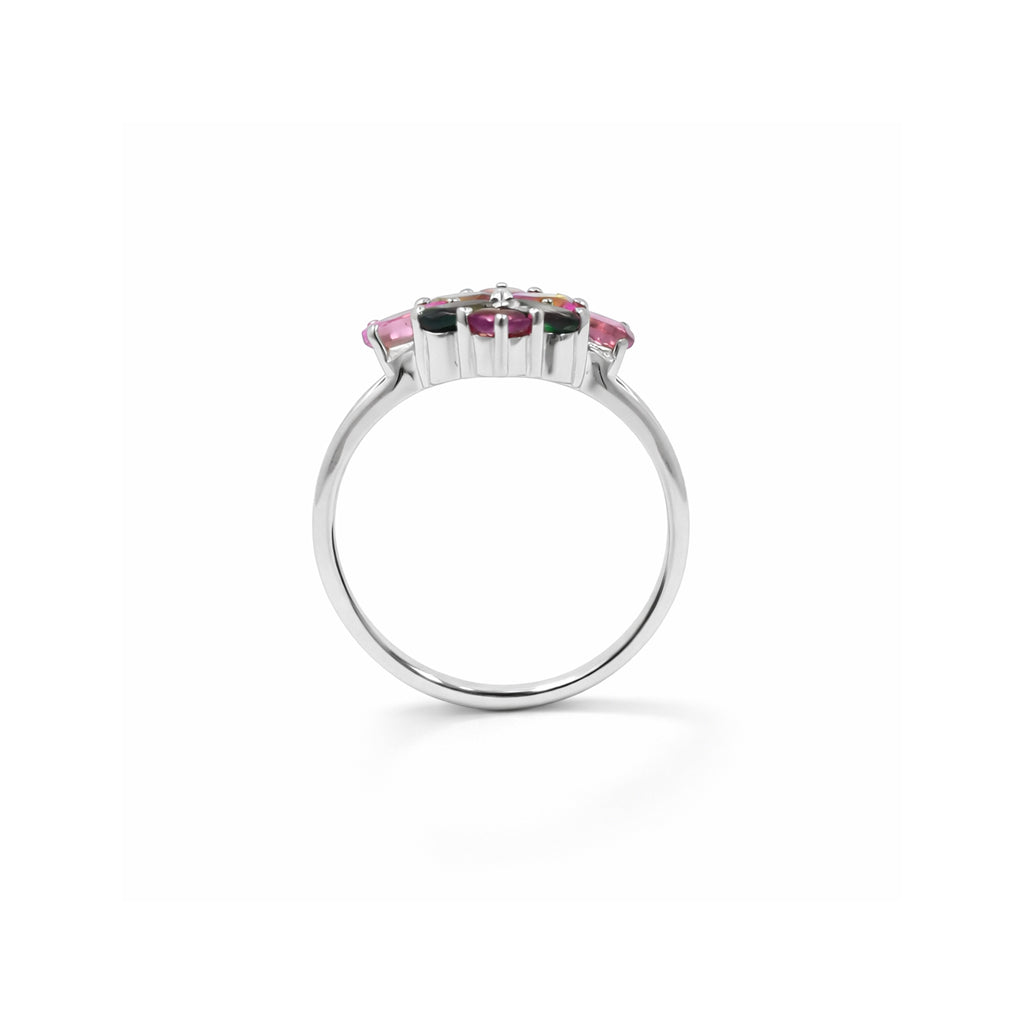 Luxury Multi Tourmaline Summer Flower Ring in 925 Sterling Silver