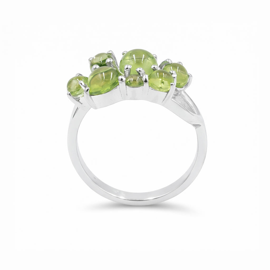 Seven Stone Peridot Cabochon Ring in 925 Silver
