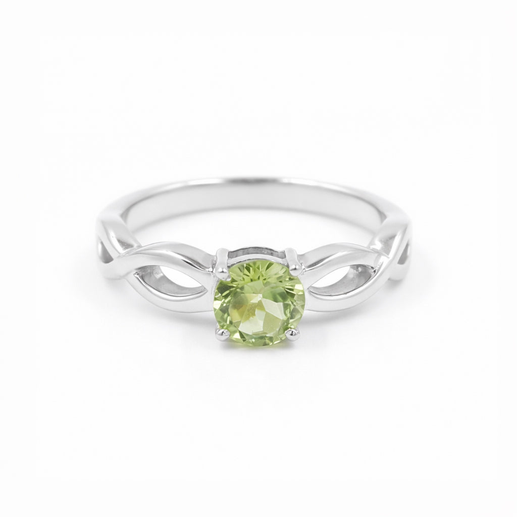 925 Silver Round Peridot Rope Band Ring with Classic Designer Style