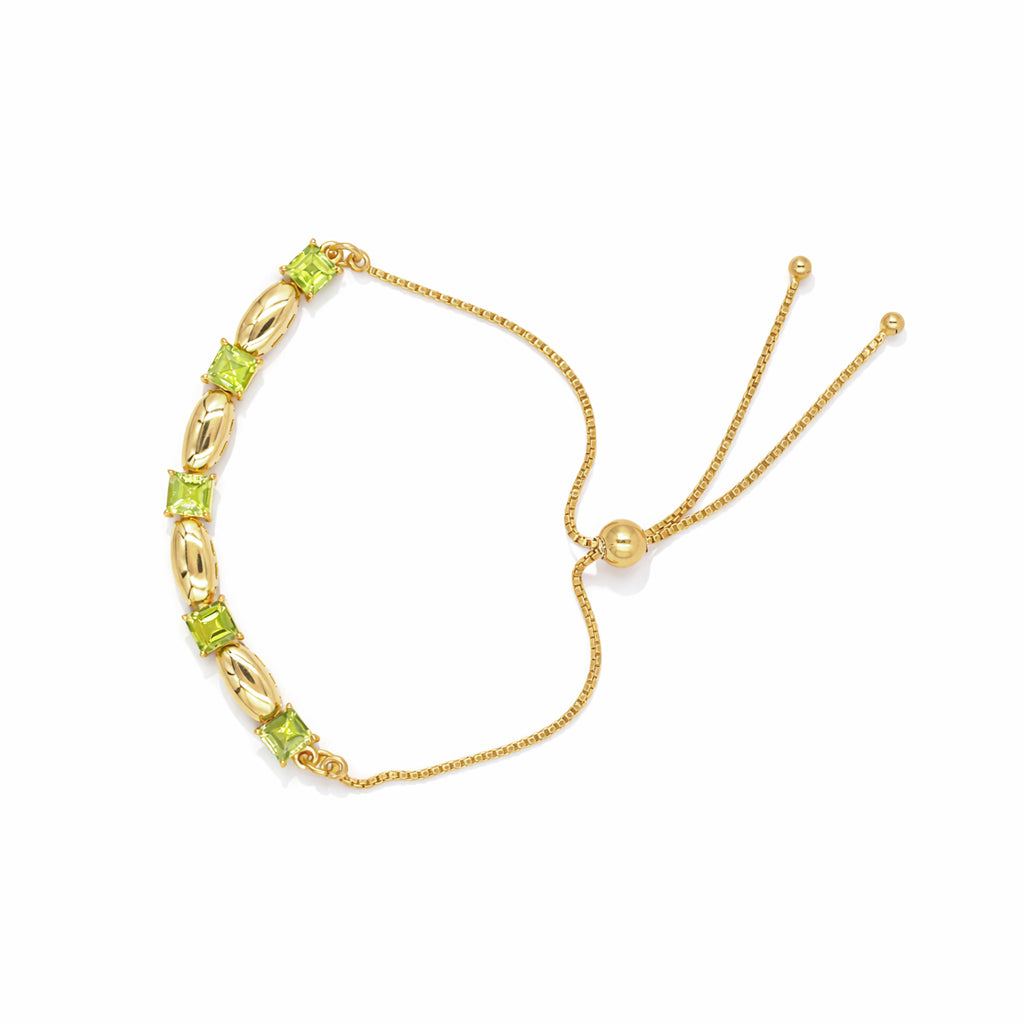 Square Cut Peridot Charm & Chain Link Bracelet with 5 Stones in 925 Silver