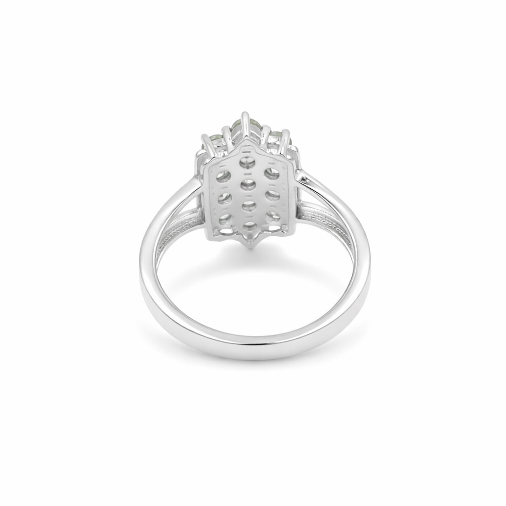 925 Silver Peridot Honeycomb Stacker Ring with Three-Row Geometric Band