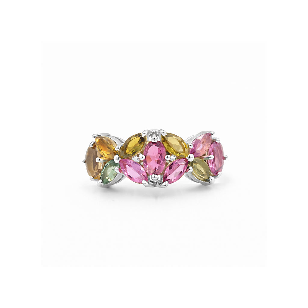 Multi Tourmaline Vintage Marquise Ring in 925 Sterling Silver