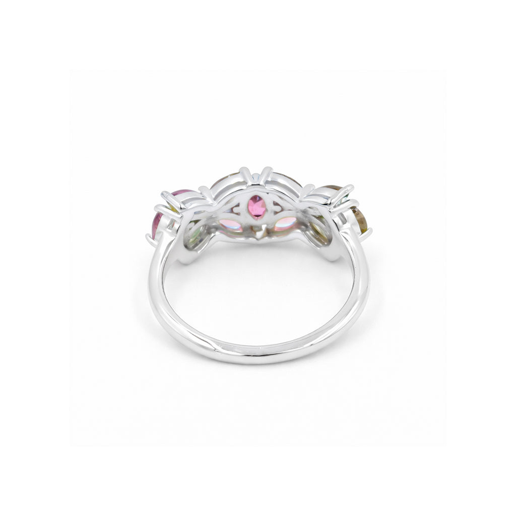 Multi Tourmaline Vintage Marquise Ring in 925 Sterling Silver