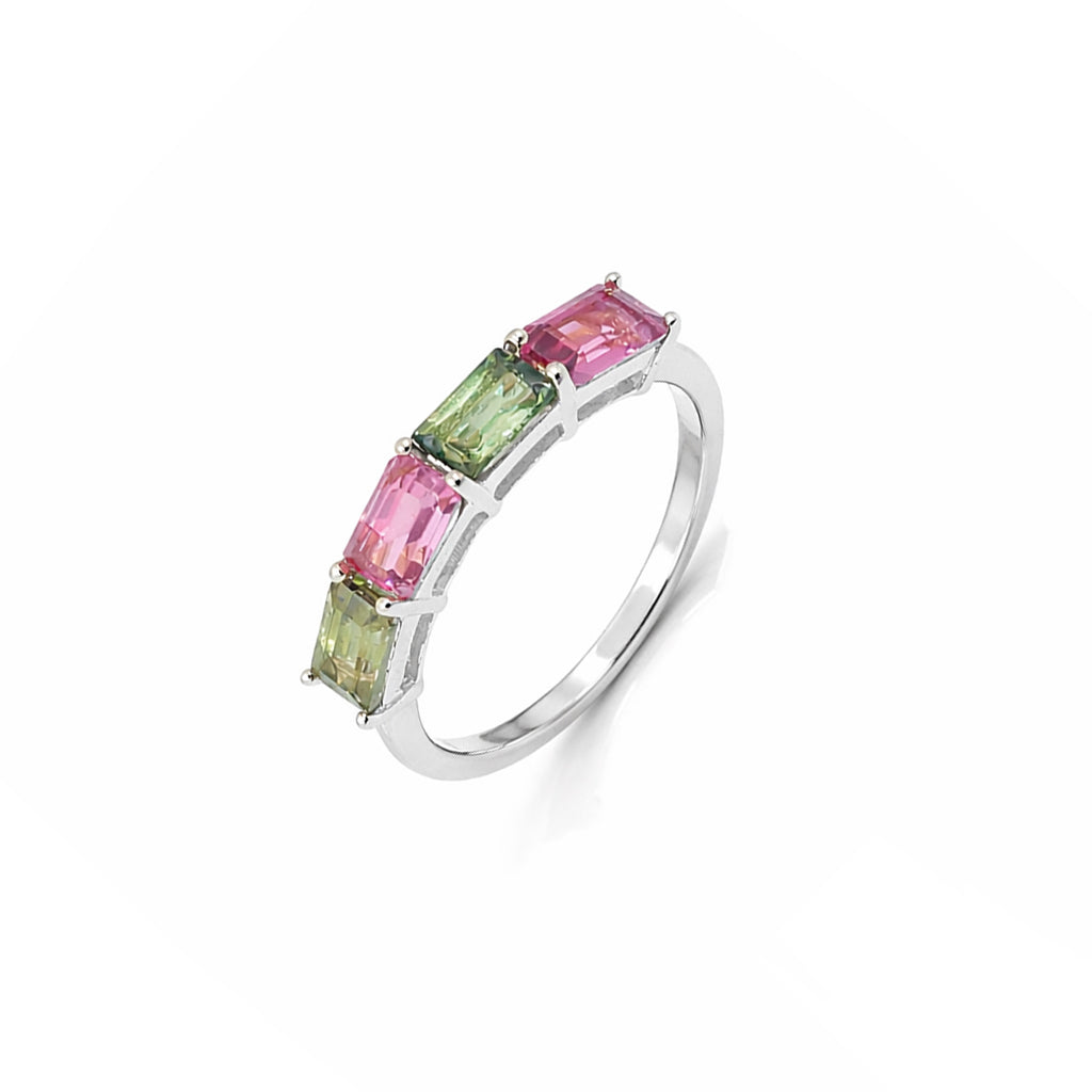 Royal Multi Tourmaline Octagon Bar Ring in 925 Sterling Silver