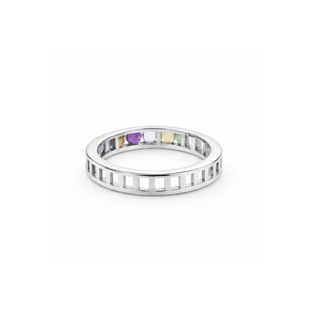 Multi Tourmaline Oval Bar Ring in 925 Sterling Silver Gold Plated