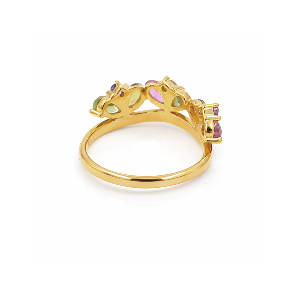 Multi Tourmaline Queen Crown Designer Ring in 925 Silver