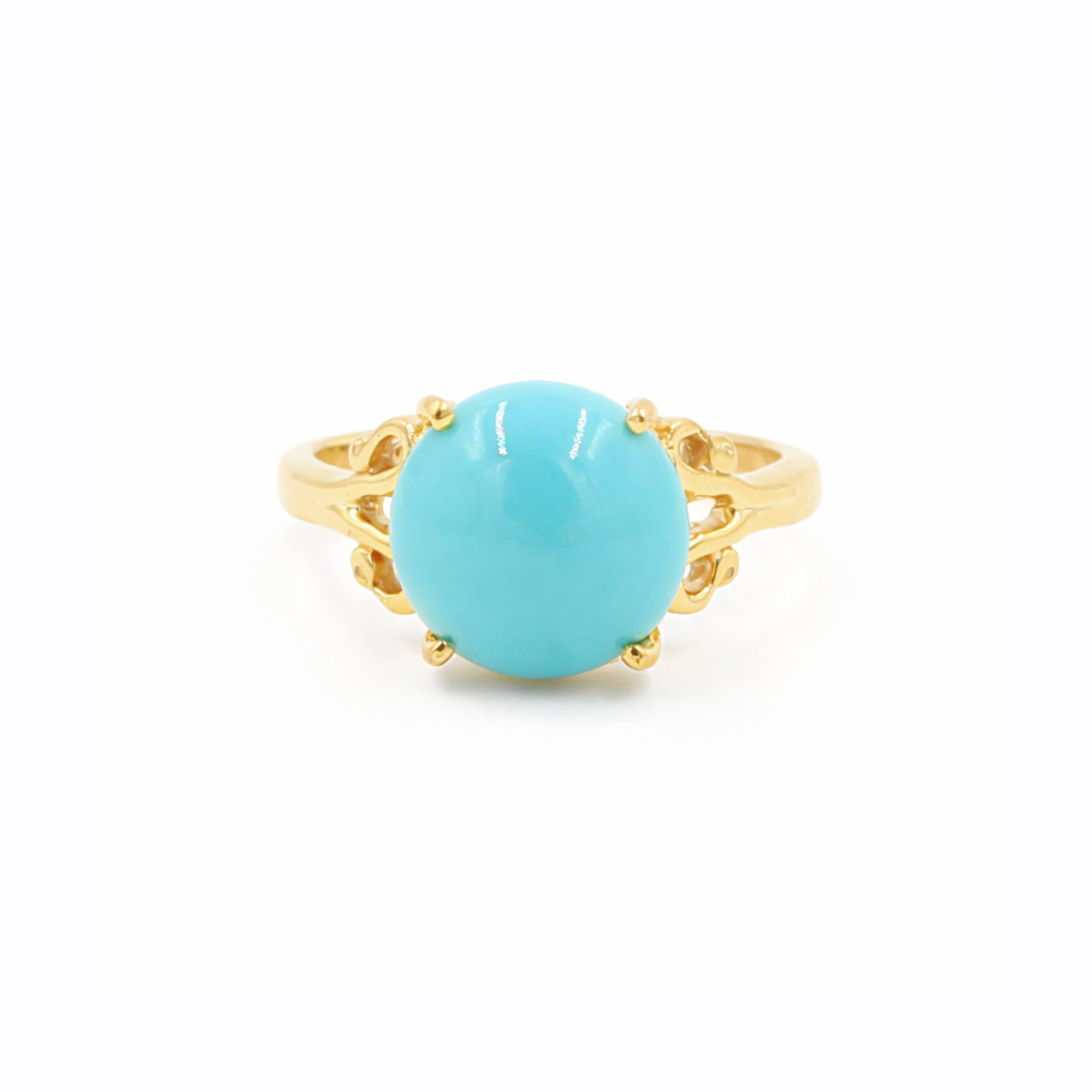 Turquoise Round Cabochon Ring 925 Silver Engraved Design