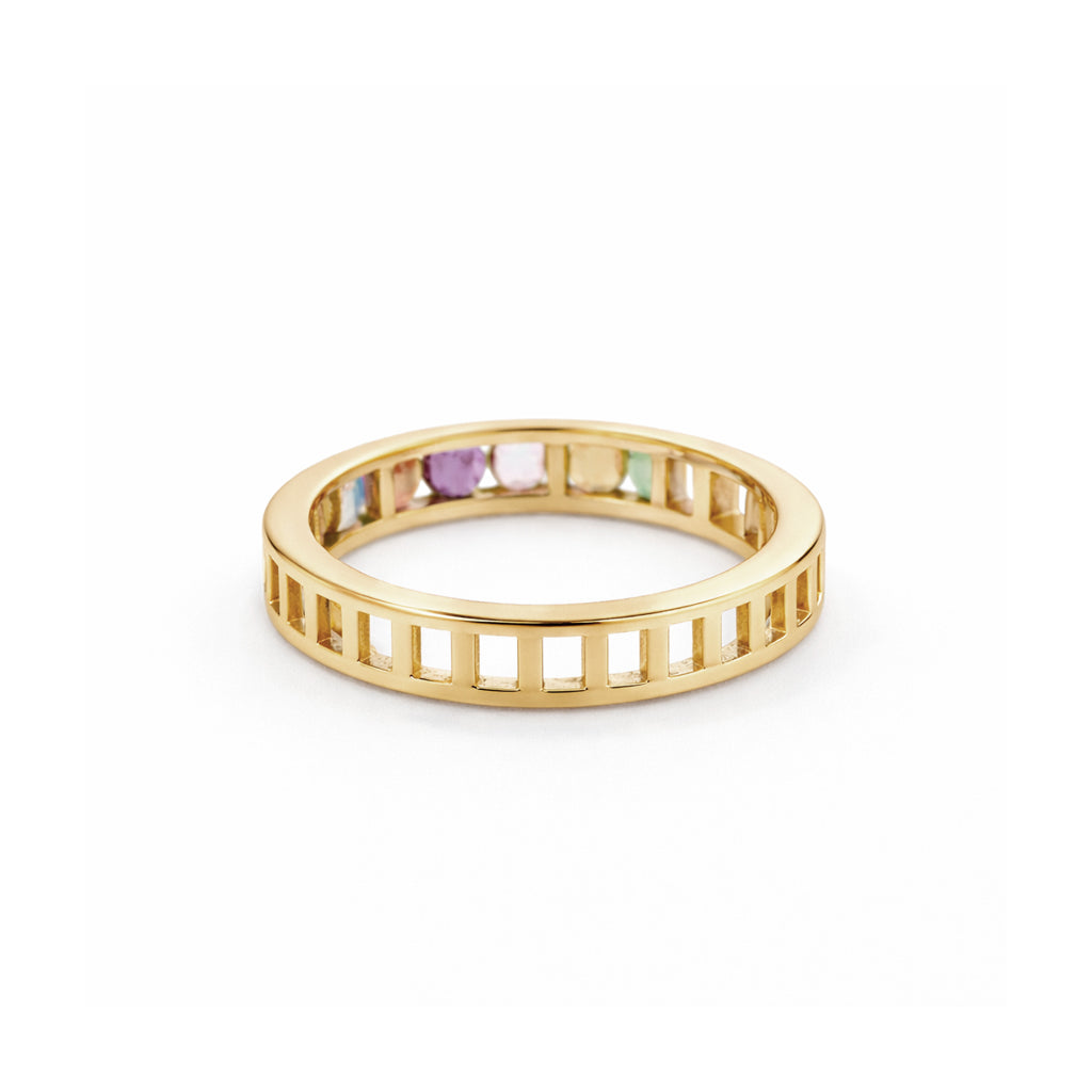 Multi Tourmaline Oval Bar Ring in 925 Sterling Silver Gold Plated