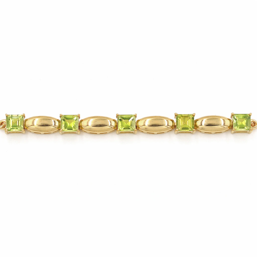 Square Cut Peridot Charm & Chain Link Bracelet with 5 Stones in 925 Silver