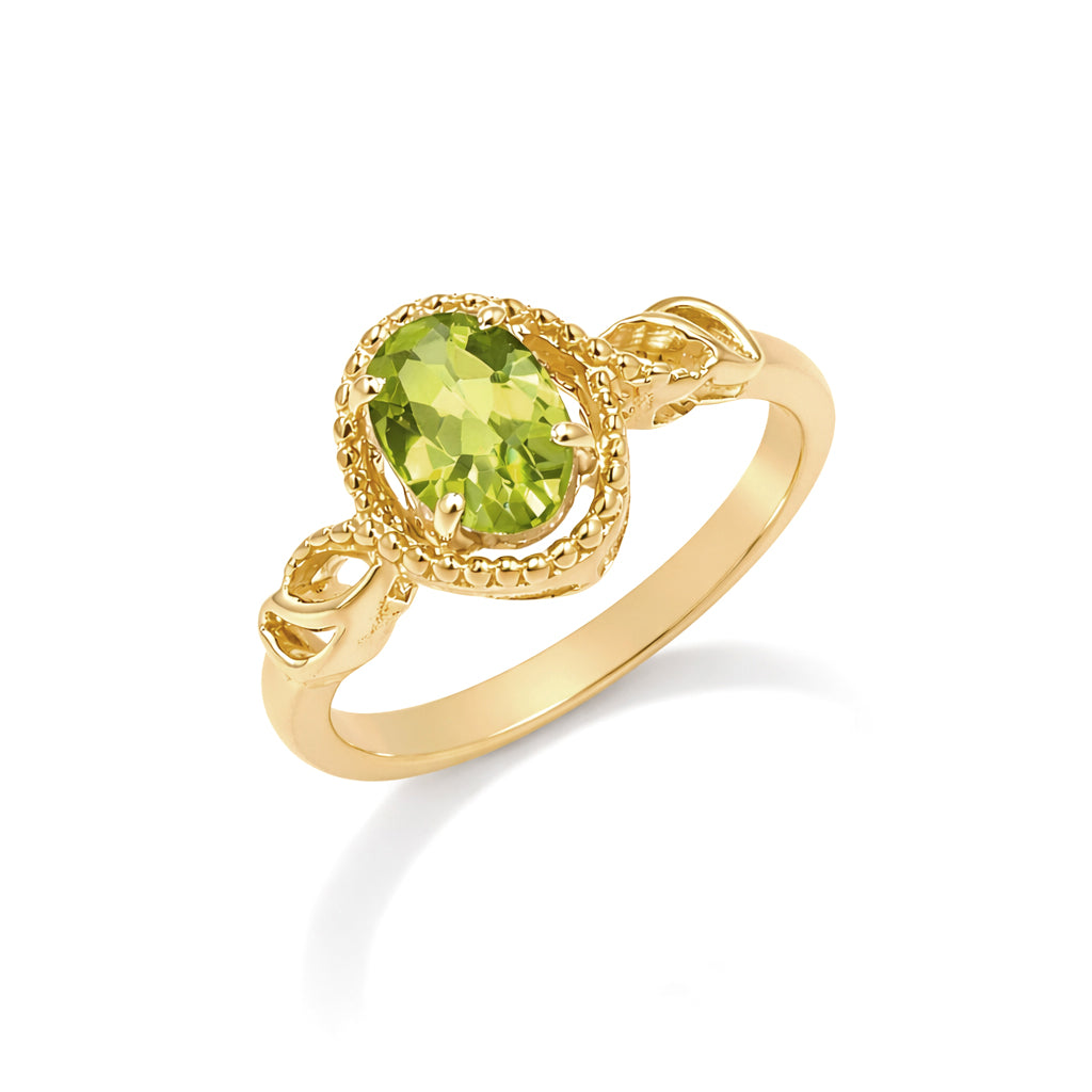 925 Silver Peridot Oval Classic Ring with Fancy Band Design
