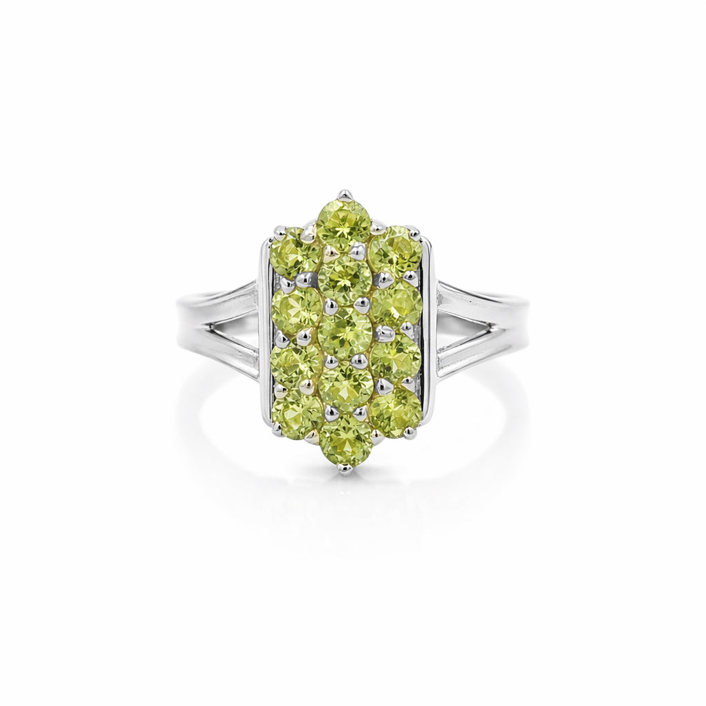 925 Silver Peridot Honeycomb Stacker Ring with Three-Row Geometric Band