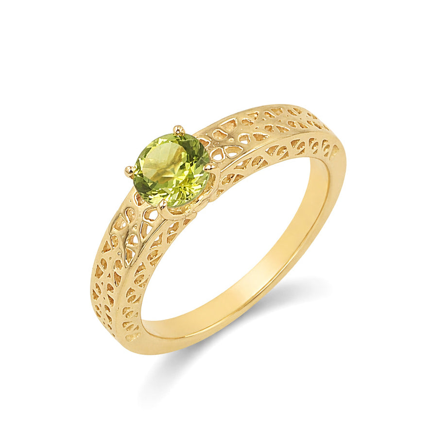 925 Silver Peridot Latticework Ring with Center Round Stone