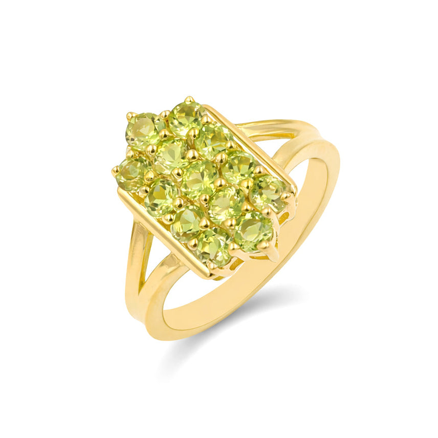 925 Silver Peridot Honeycomb Stacker Ring with Three-Row Geometric Band