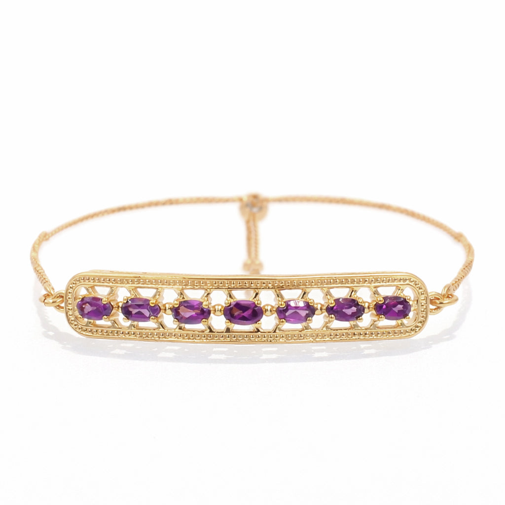 Rhodolite Garnet Oval Semi-Circle Bar Chain Bracelet in 925 Silver