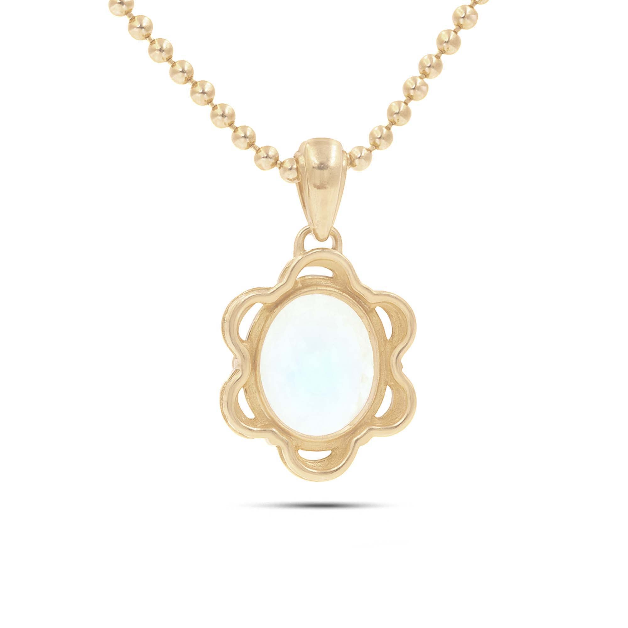 Rainbow Moonstone Oval Pendant with Prong Setting
