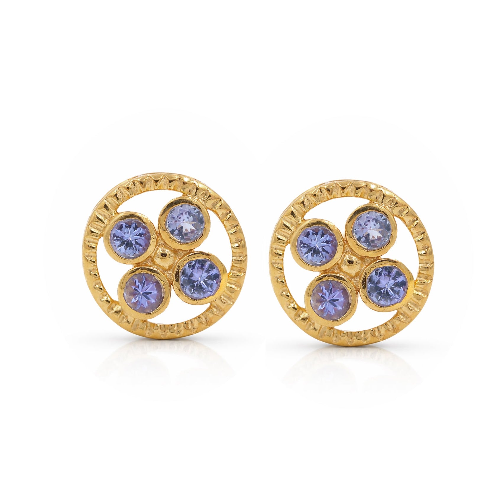 Geranium Flower Tanzanite Stud Earrings in 925 Silver